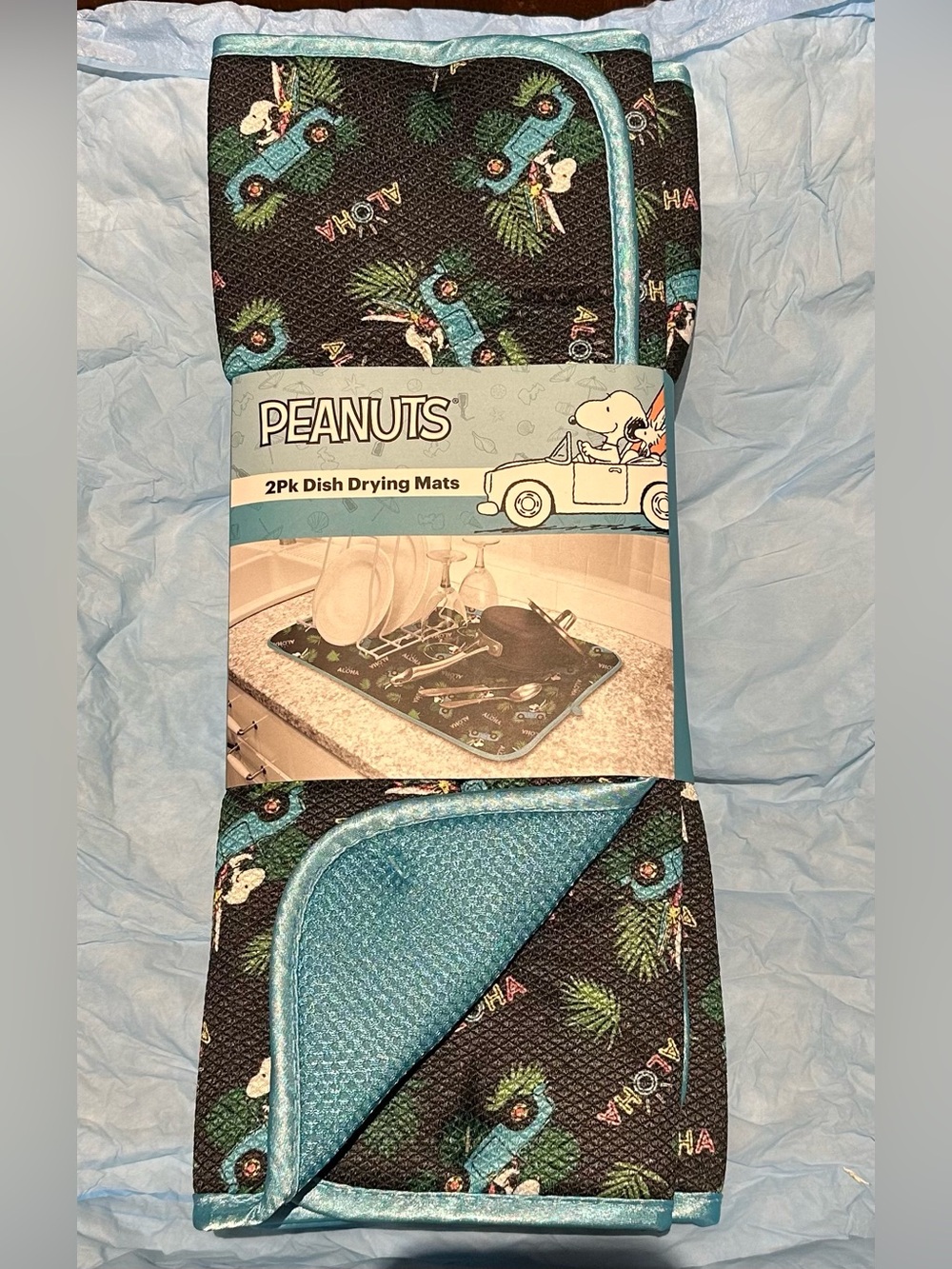 Peanuts Black & Teal Snoopy Hawaiian Dish Drying Mats - 2 Pack New